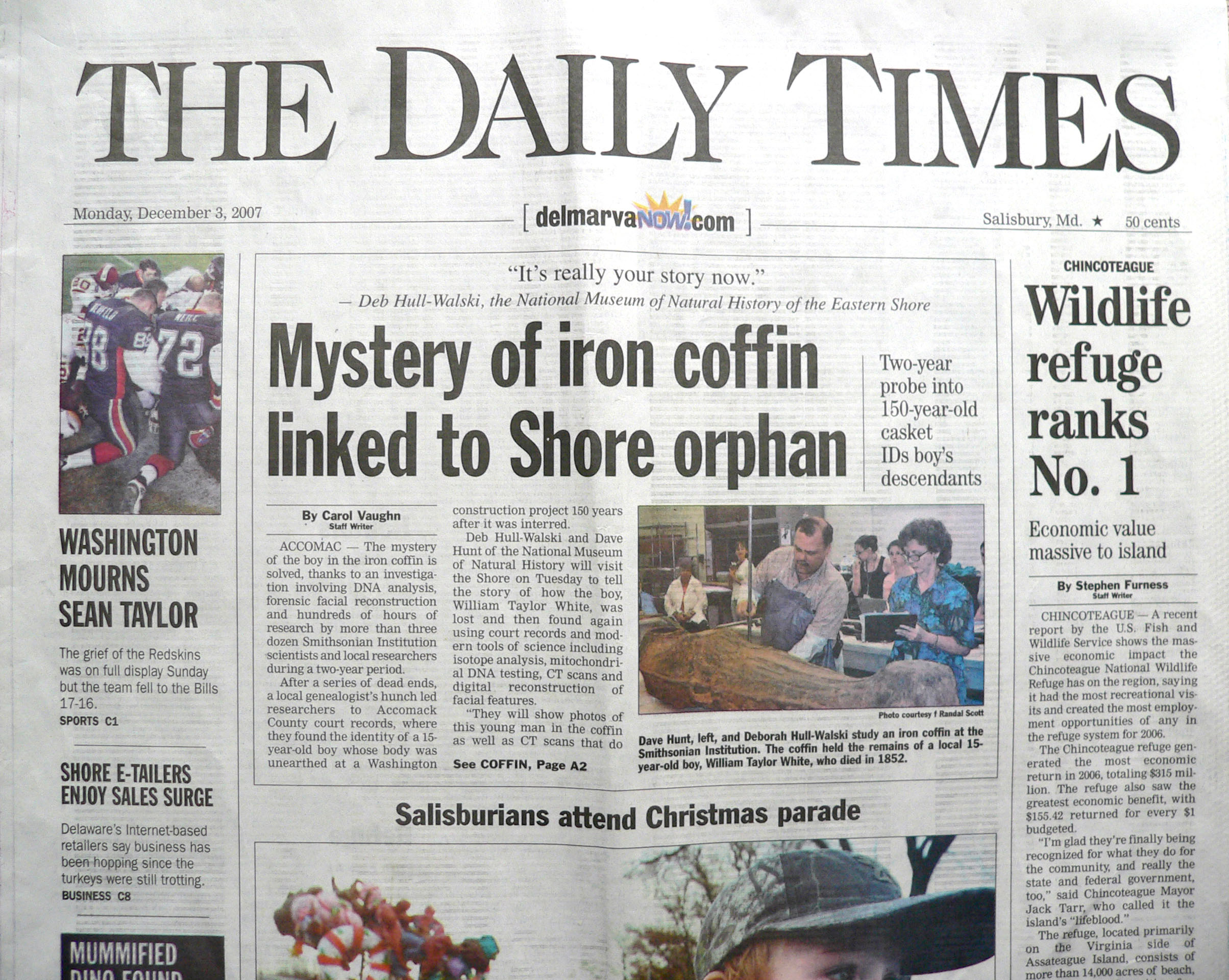 Boy in the Coffin/The Daily Times, Salisbury, MD, 3 Dec 07, p. 1